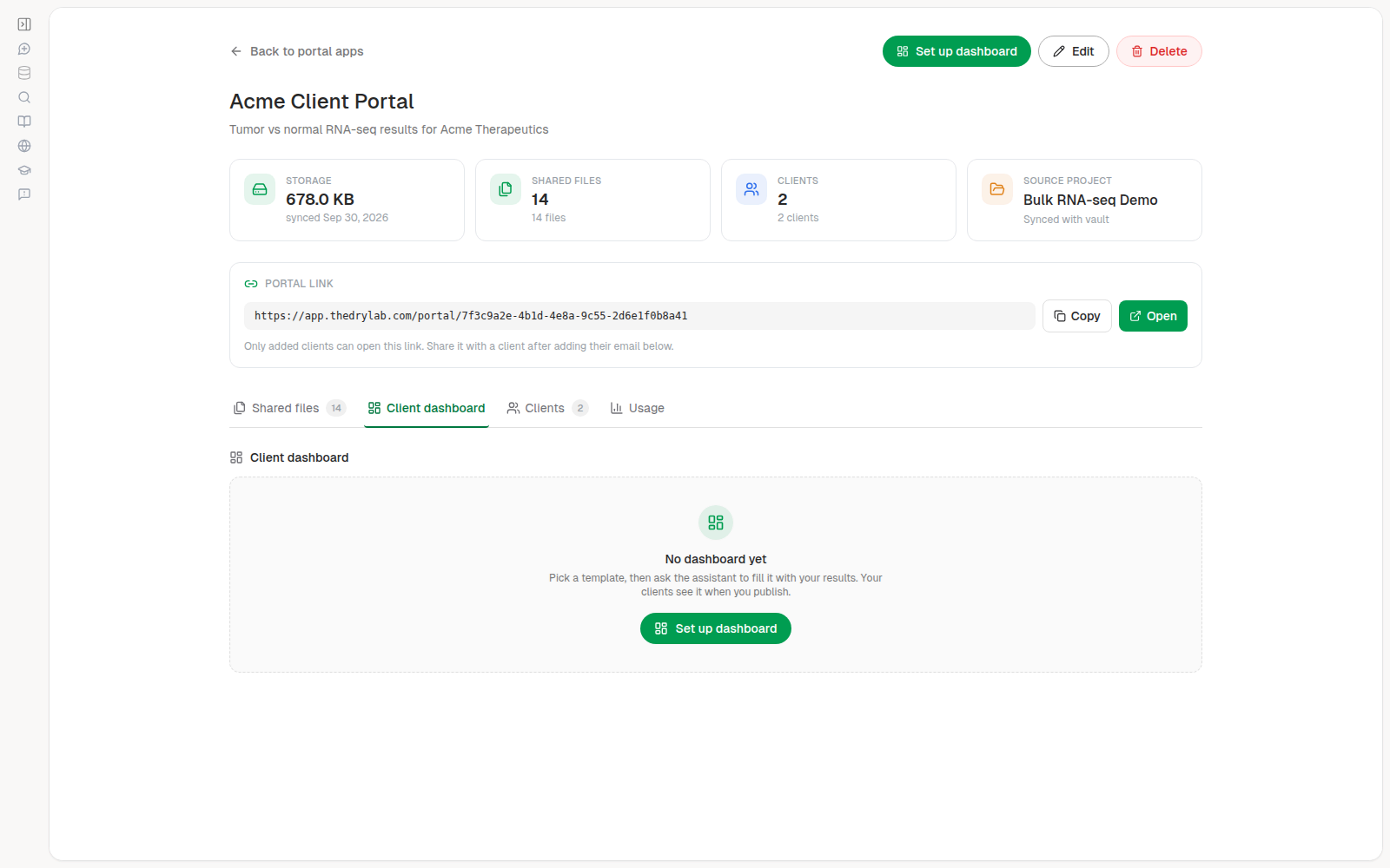 Client dashboard tab before a dashboard exists