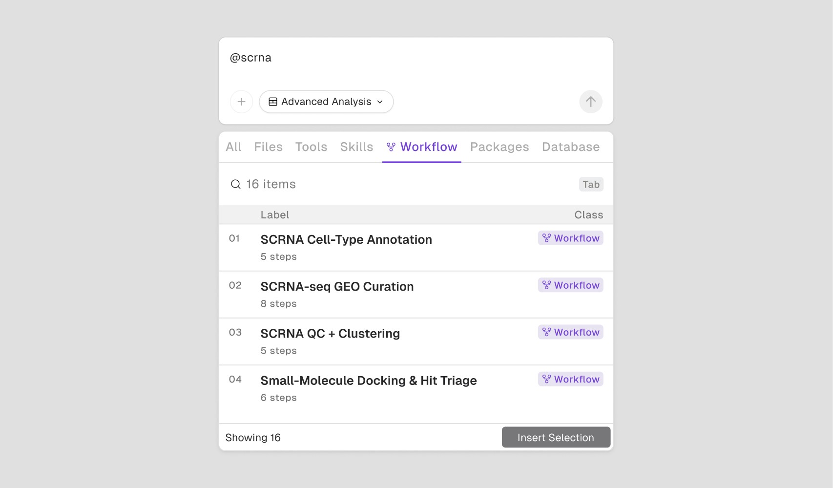 1. Find the workflow: search @scrna