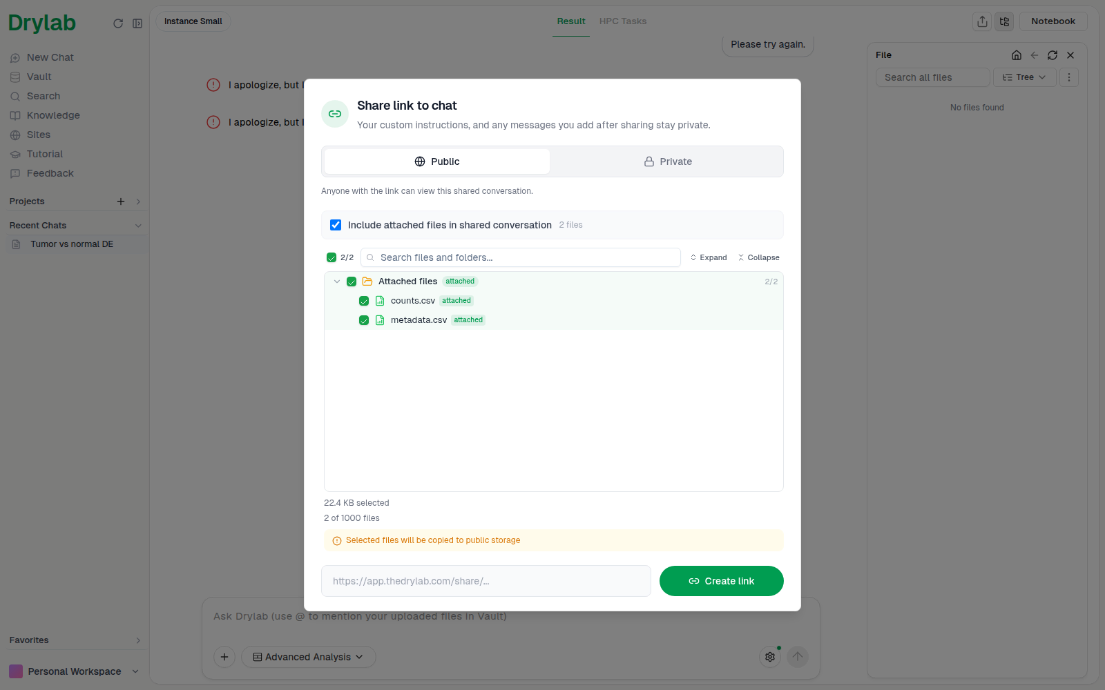 Share link to chat, Public
