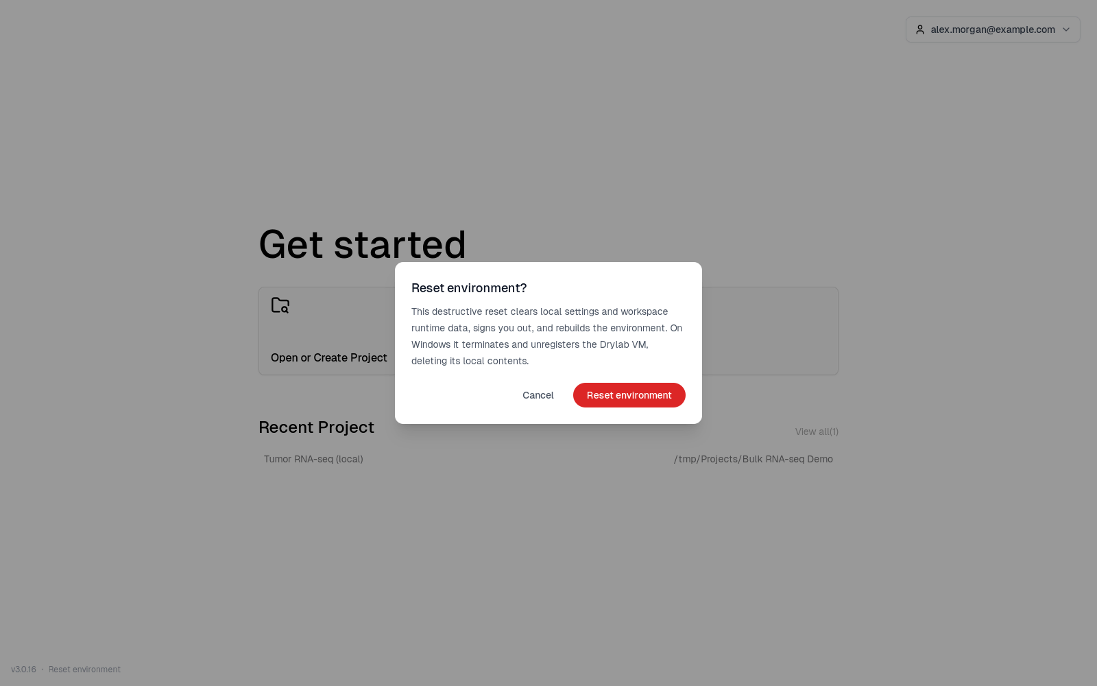 The Reset environment? confirmation