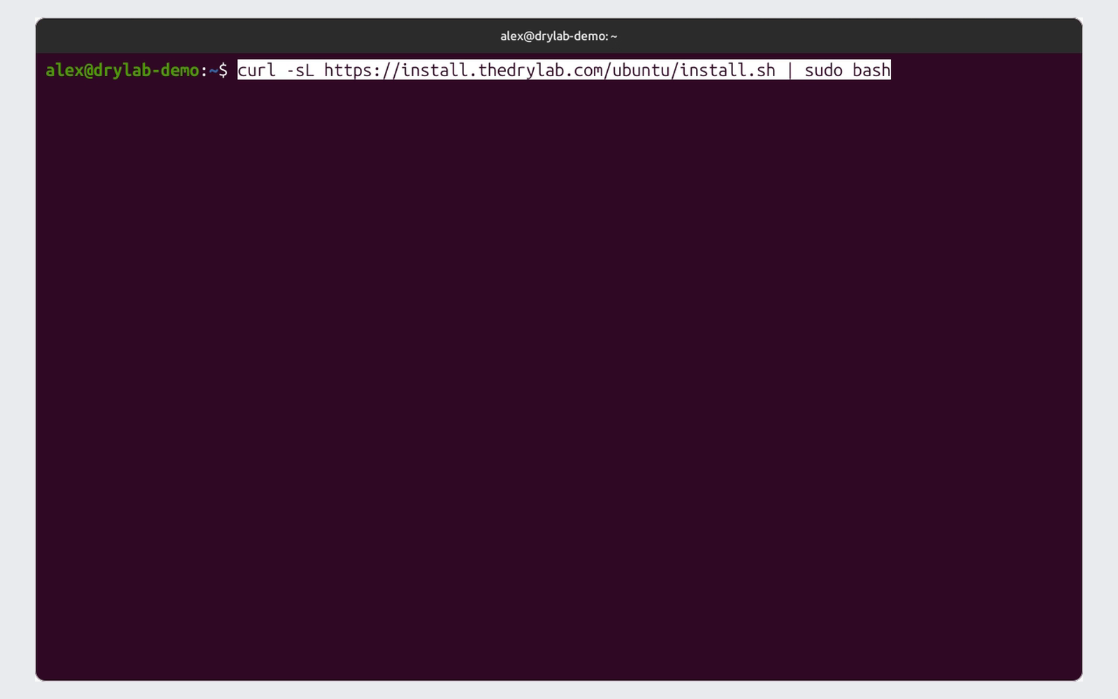 The install command pasted in a terminal