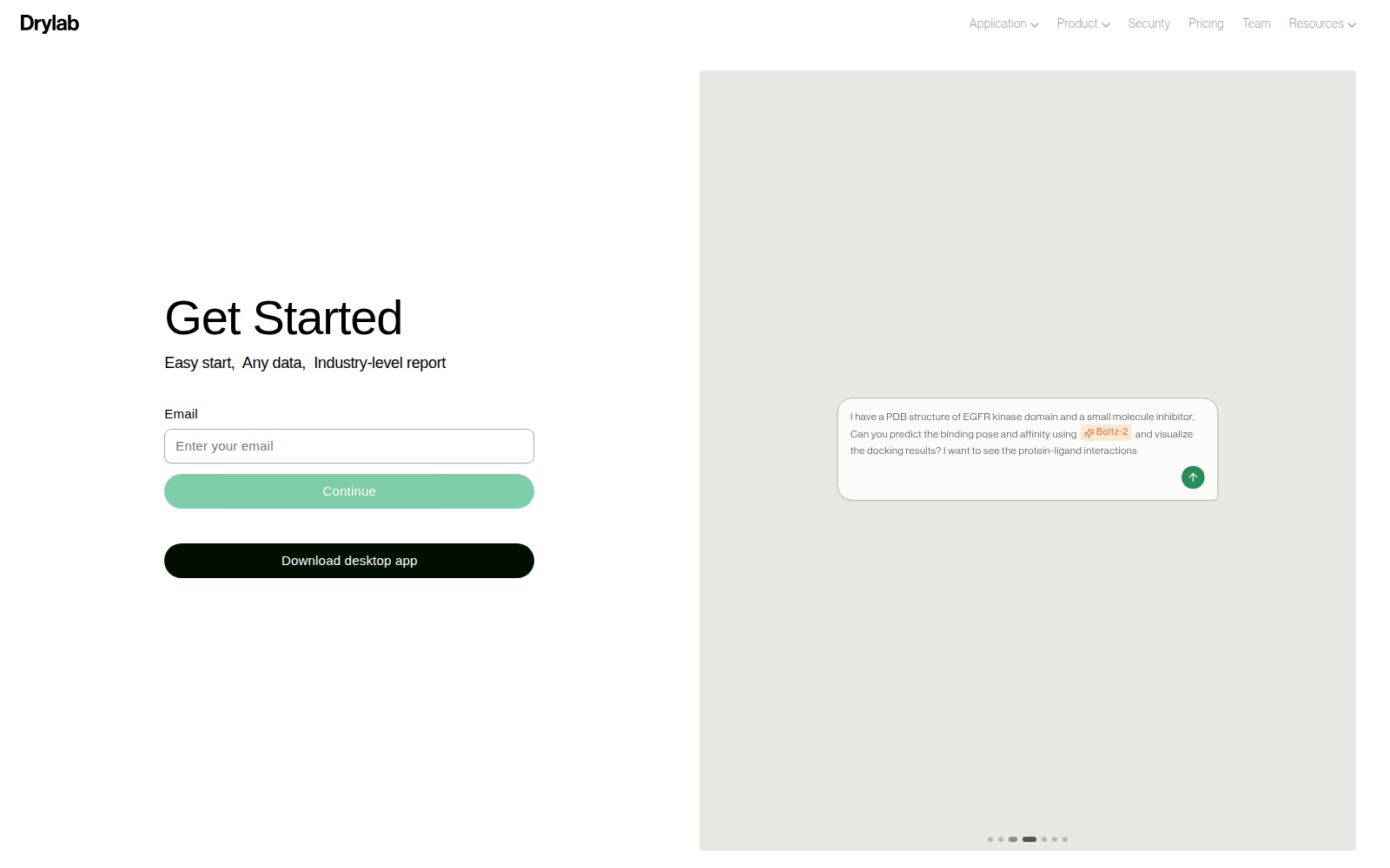 The Get Started screen with the email field