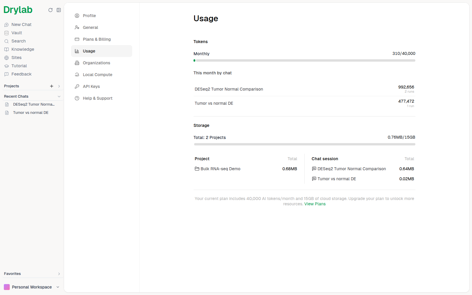 Settings > Usage