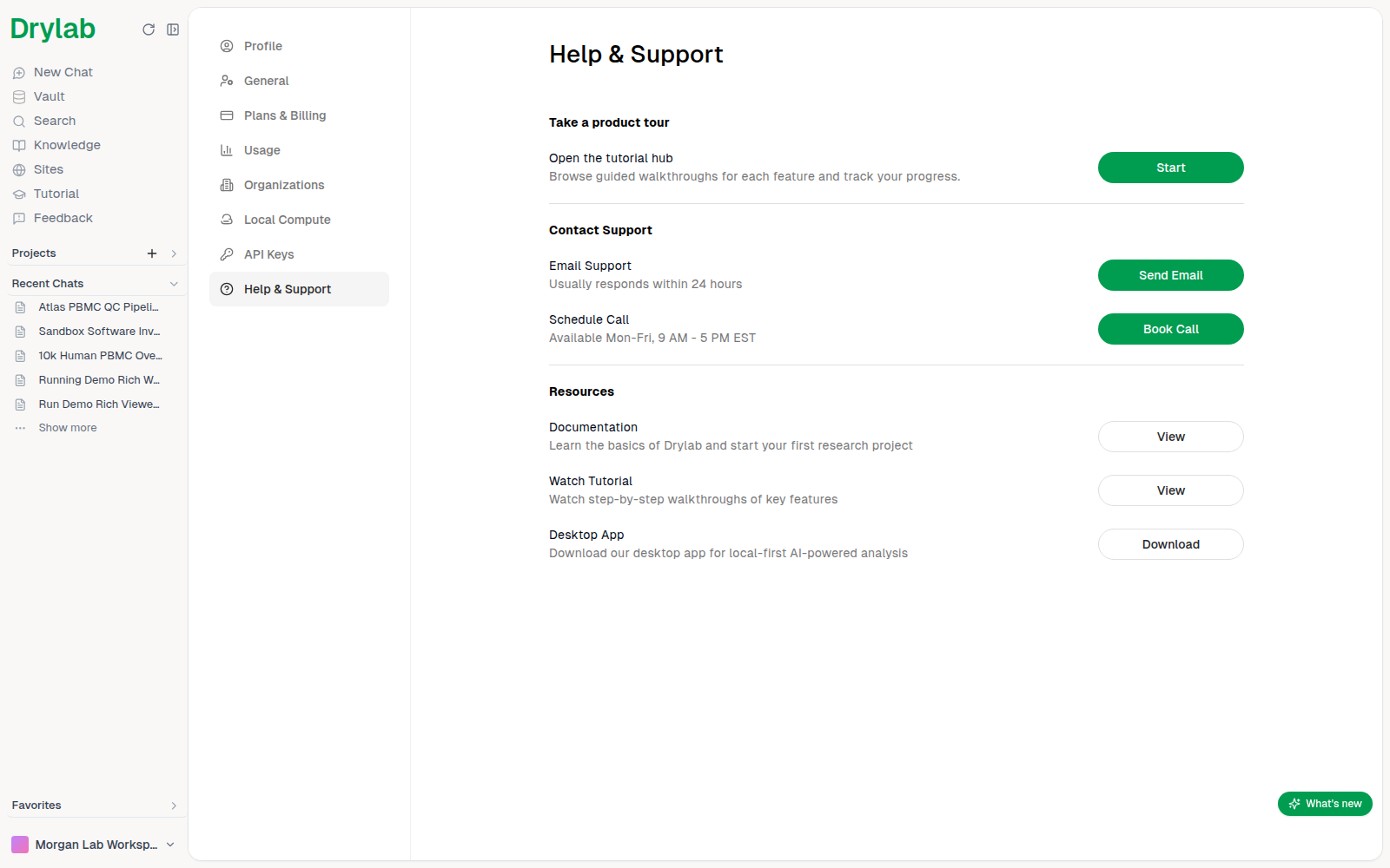 Settings > Help & Support