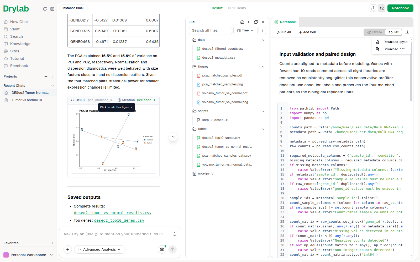 Download notebook menu