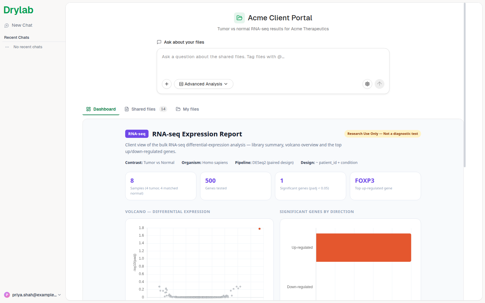 Client portal showing the published dashboard
