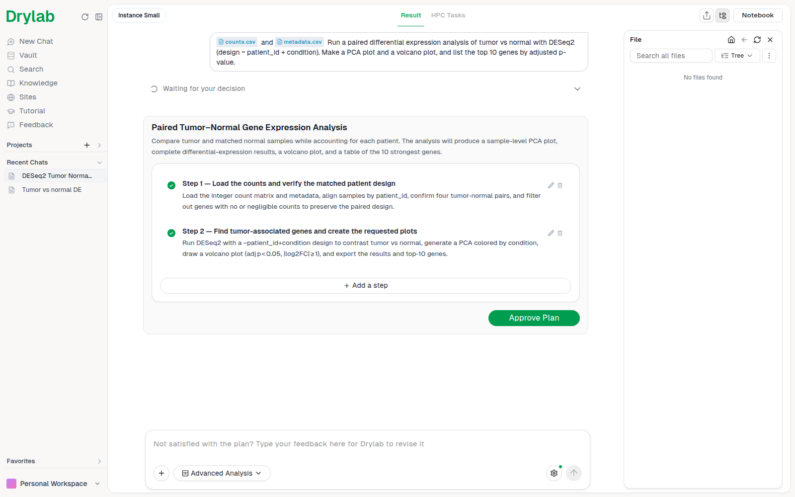 A generated plan with Add a step and Approve Plan