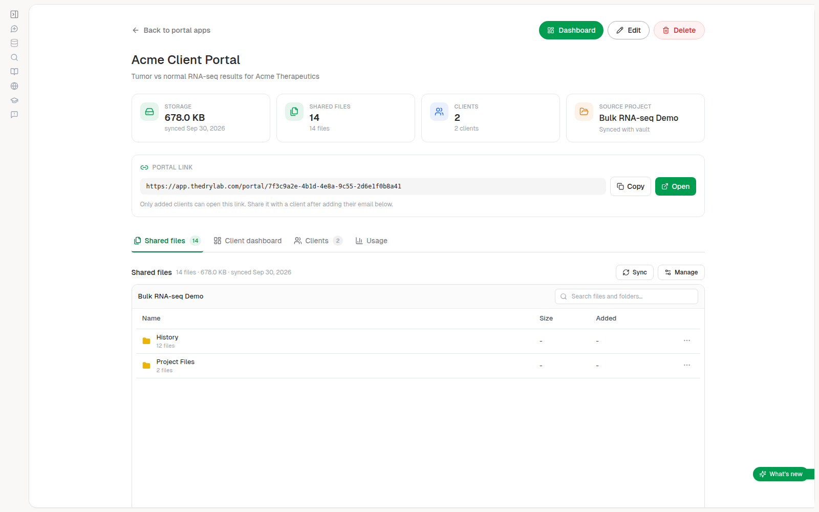 Shared files tab at the top level
