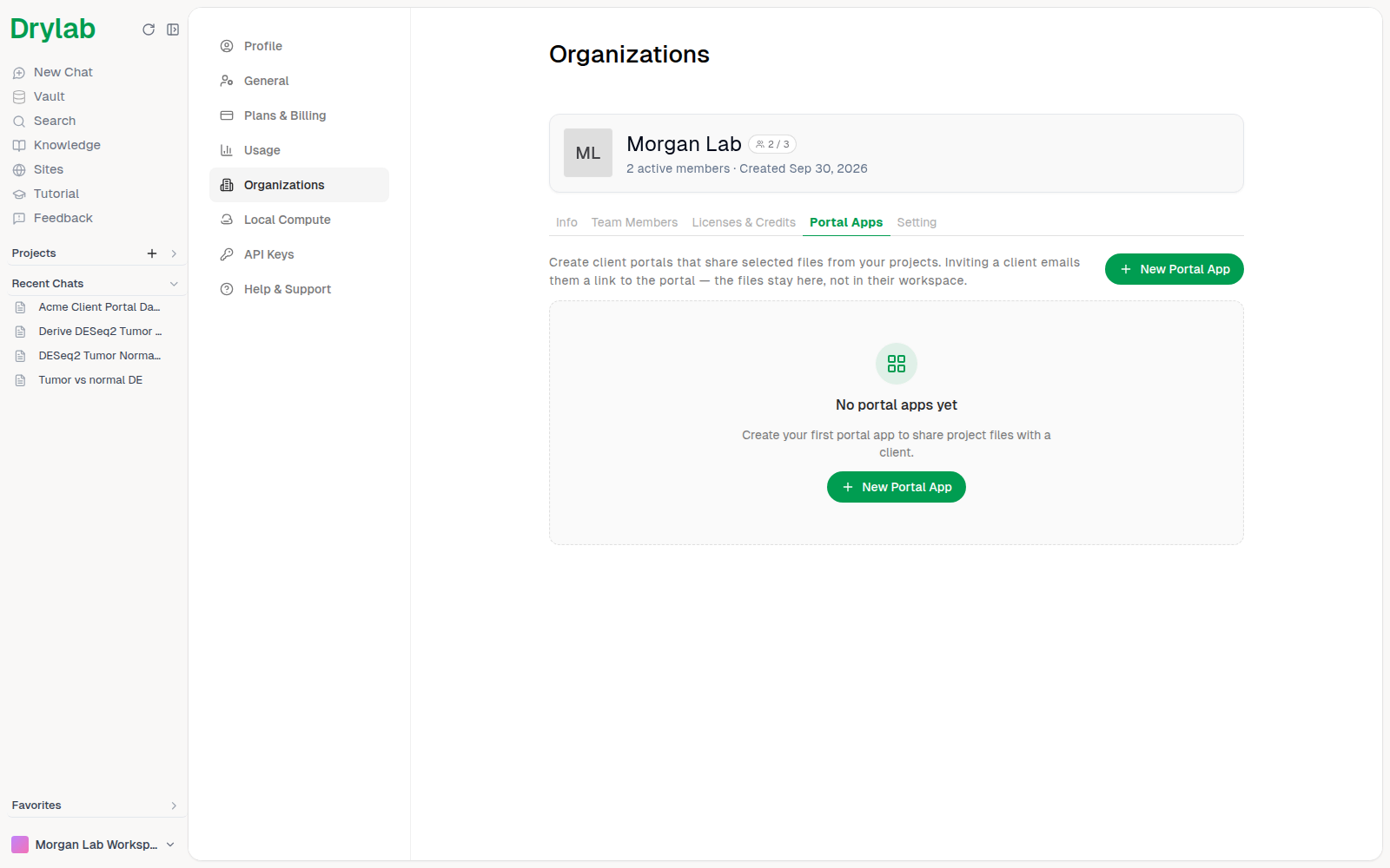 Portal Apps tab with no apps yet