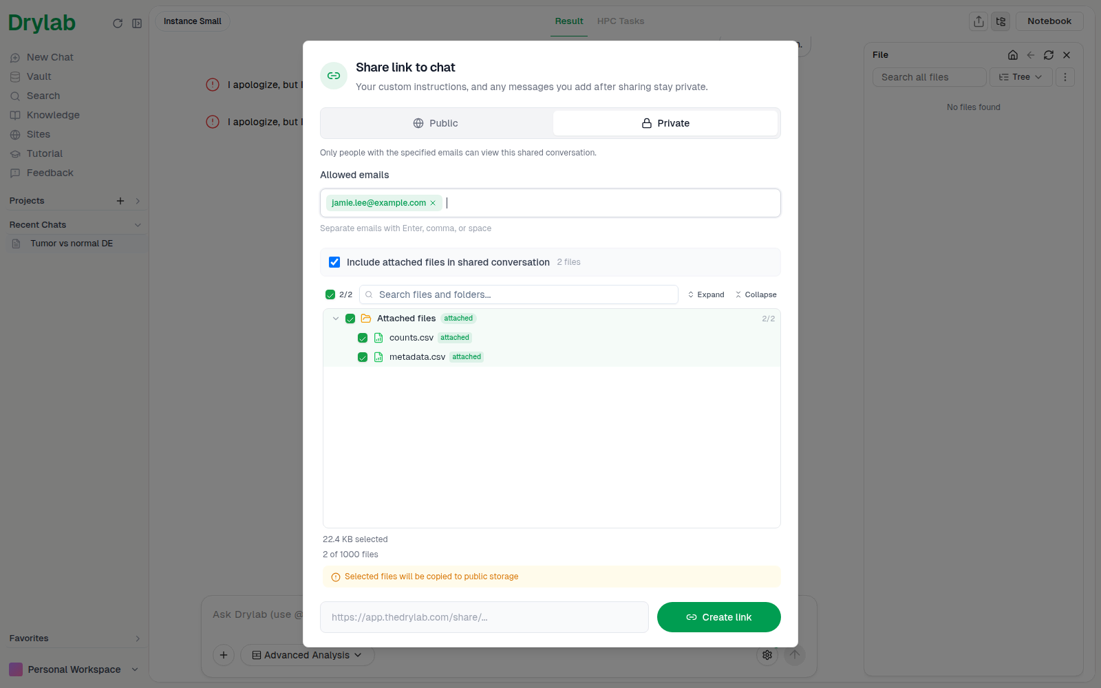 Private sharing with allowed emails