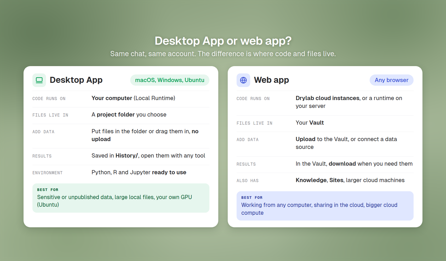 Drylab Desktop compared with the web app