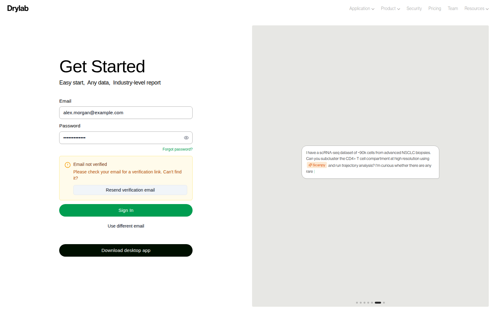 Email not verified message with a resend link