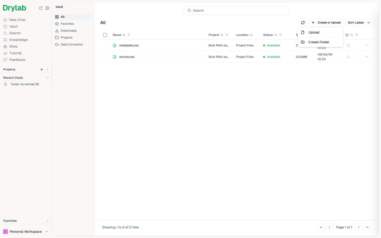 Create or Upload menu