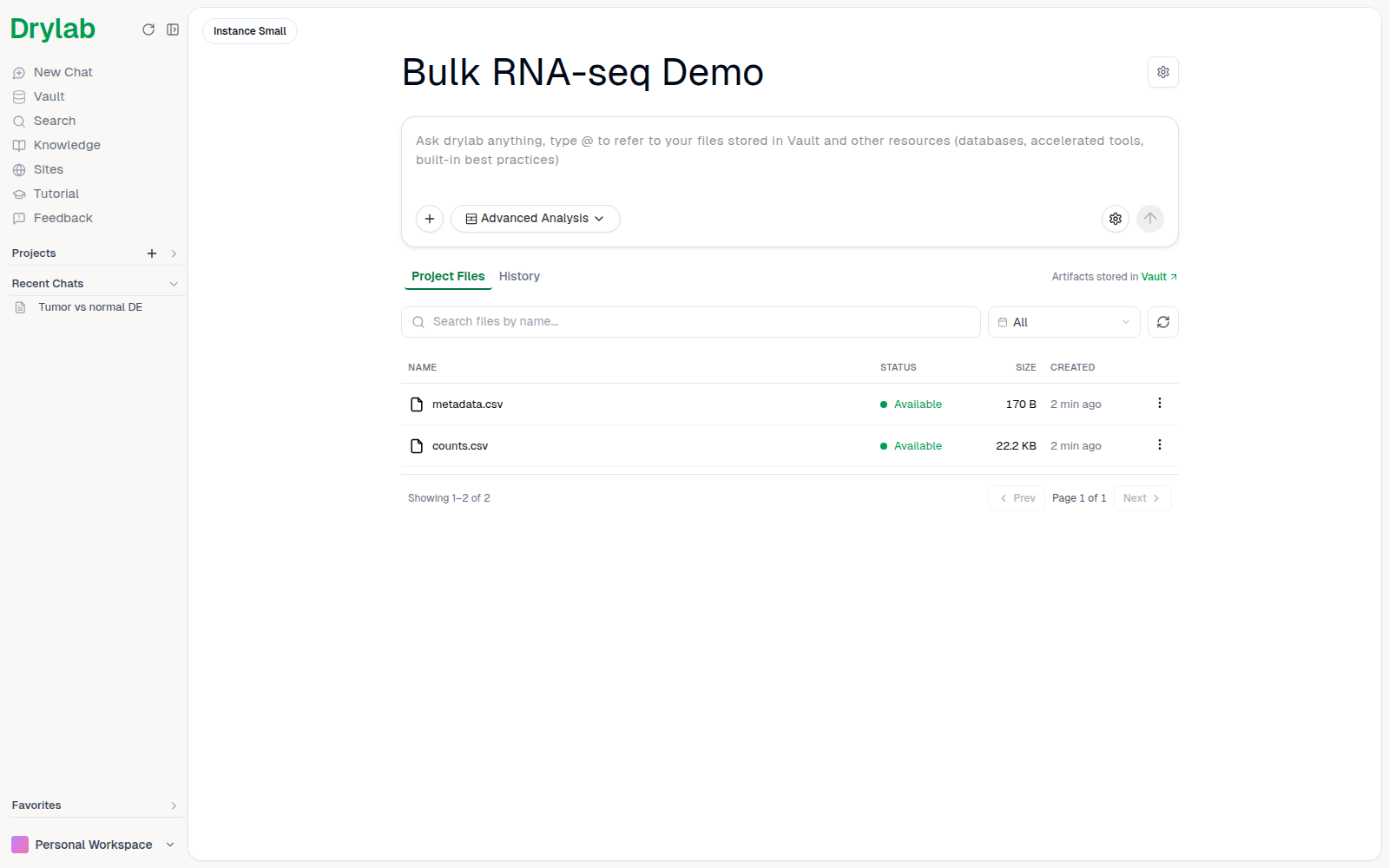 Project page with the Project Files tab