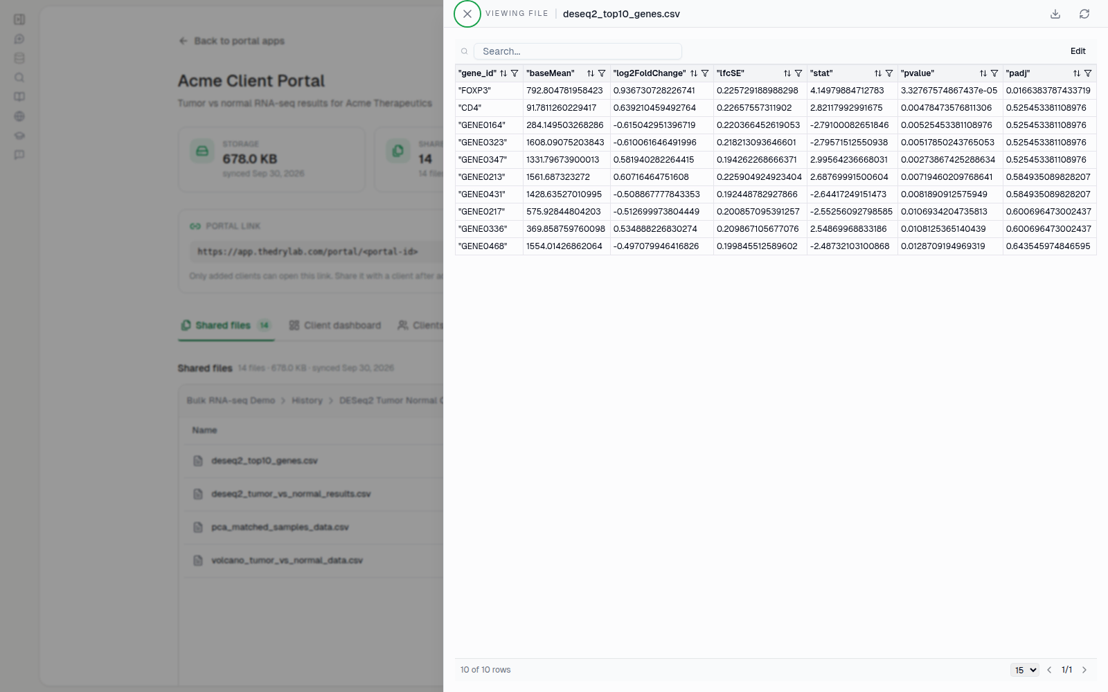 Previewing a shared CSV file
