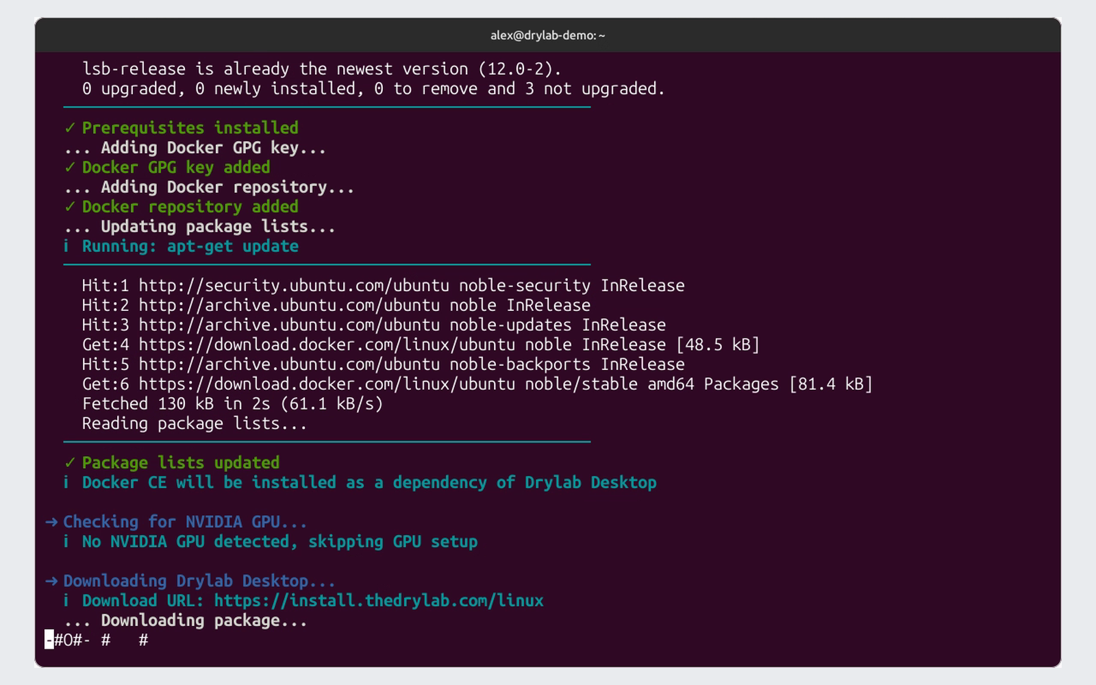 Installer downloading the Drylab Desktop package