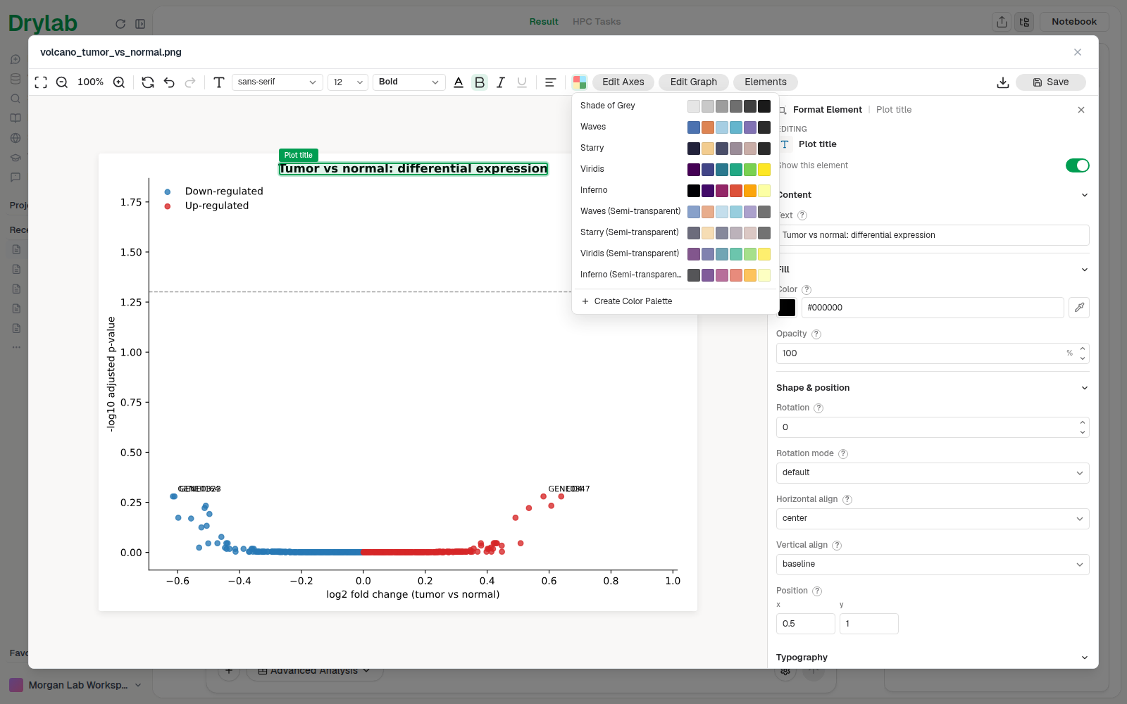The colour scheme menu with built-in schemes and Create Color Palette