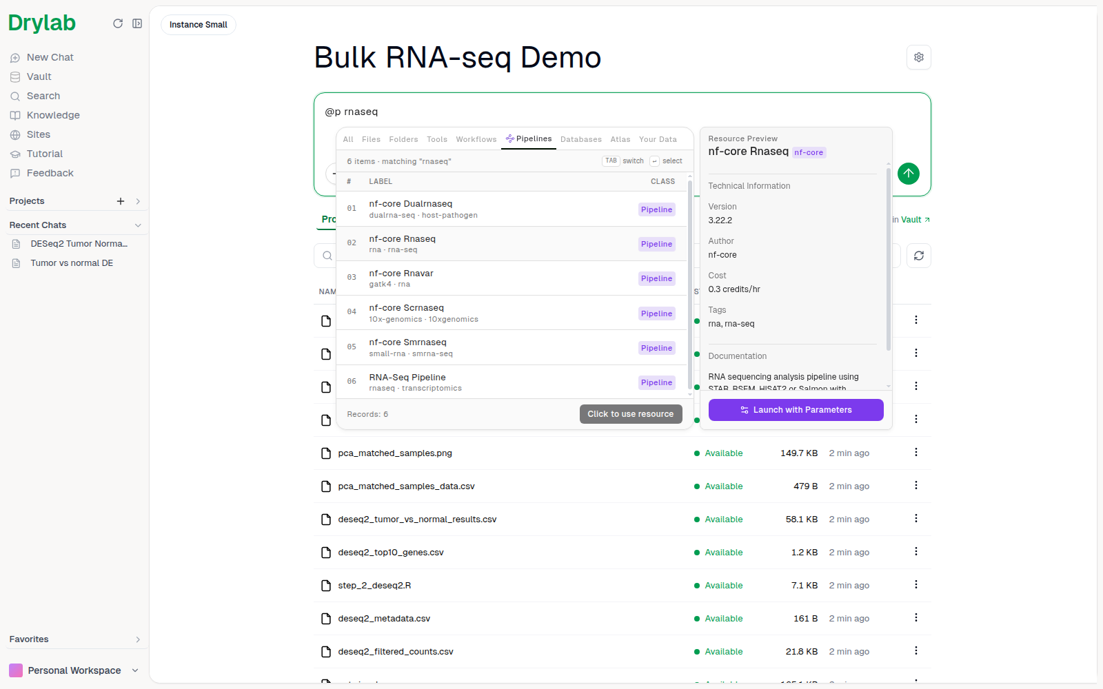Resource Preview for the nf-core Rnaseq pipeline