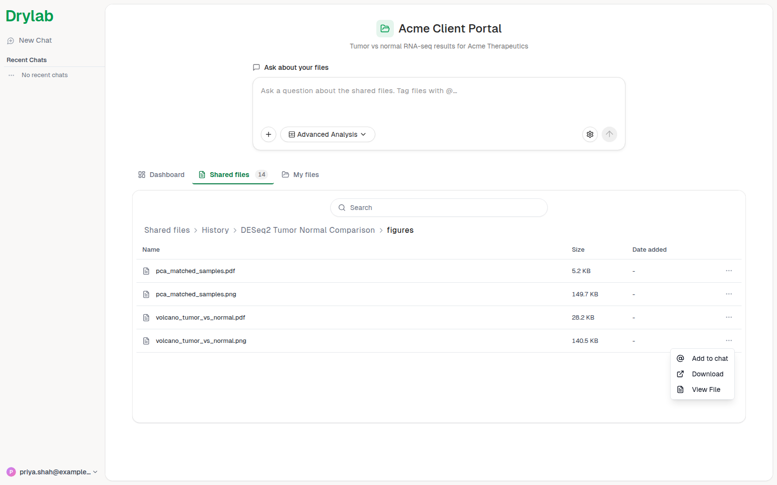 Row menu with Add to chat, Download and View File