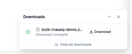 The Downloads tray with a finished download