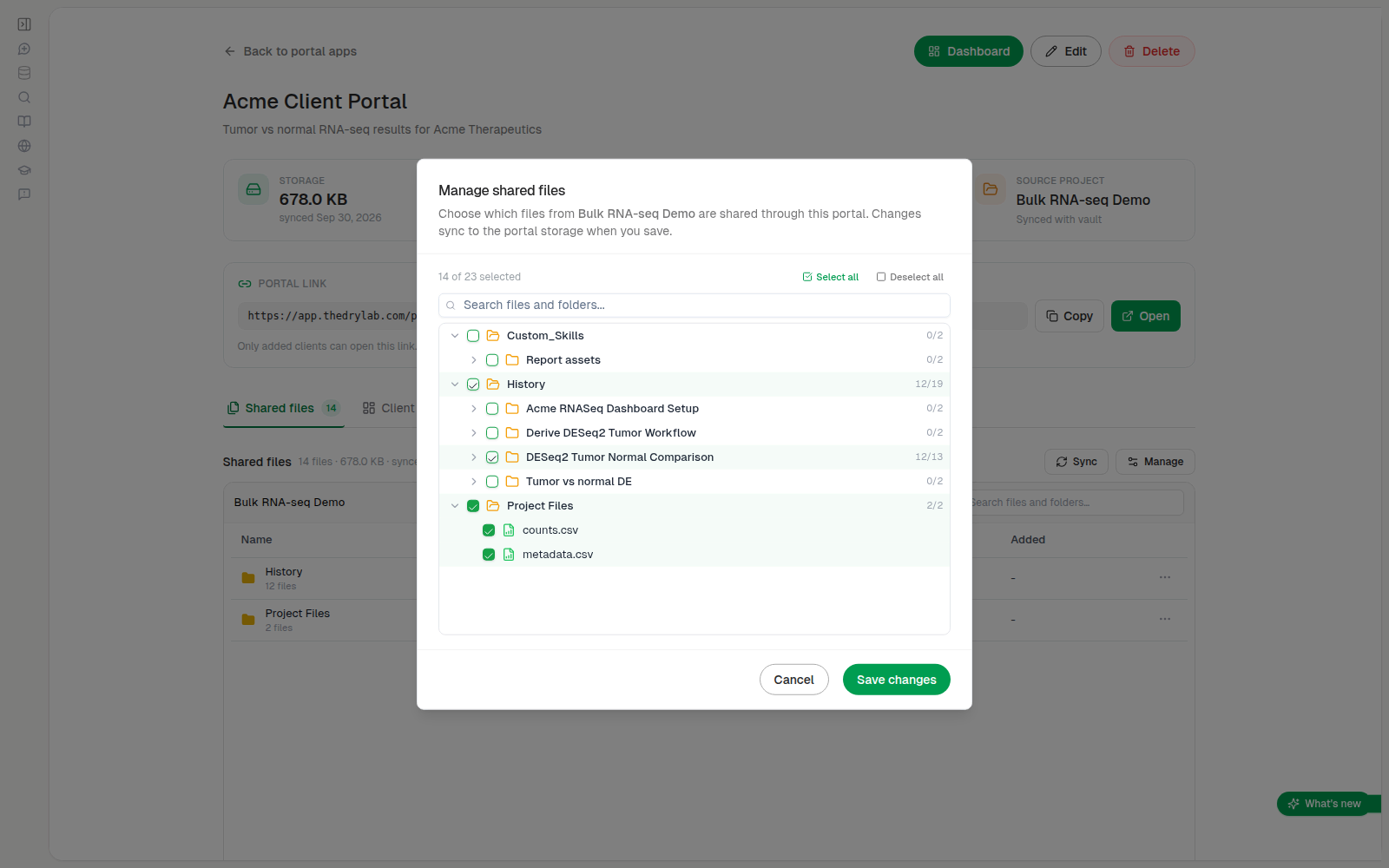 Manage shared files dialog