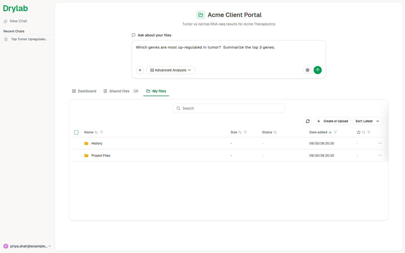 My files tab in the client portal