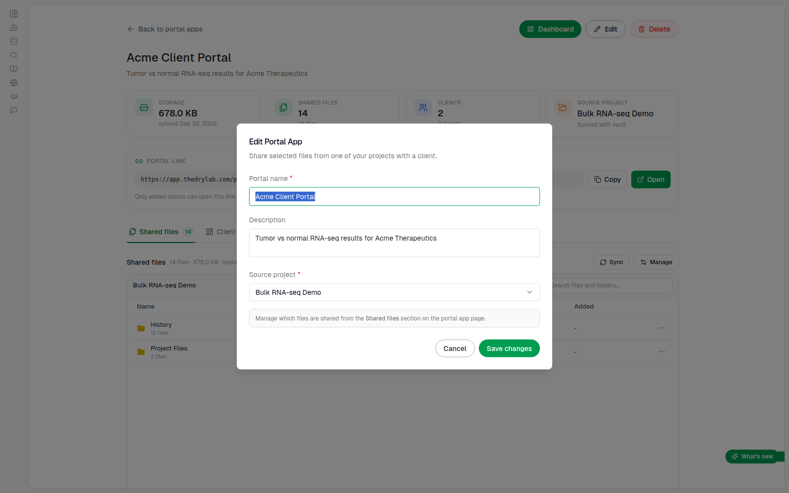 Edit Portal App dialog