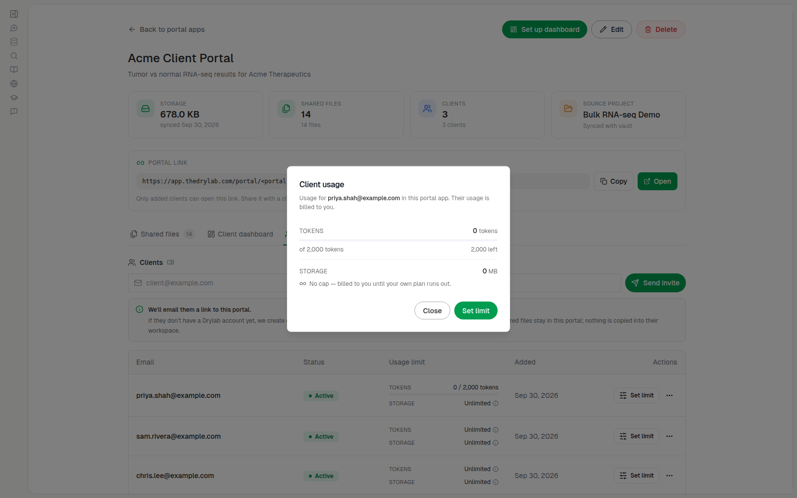 Client usage dialog