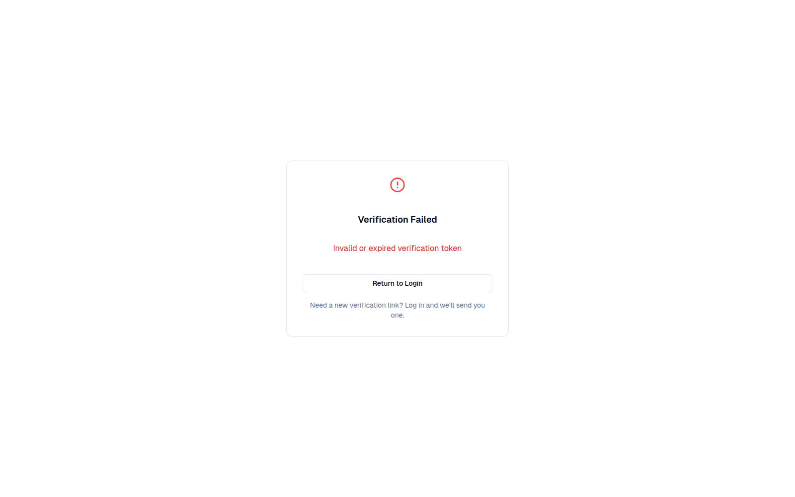 Verification Failed screen for an expired link
