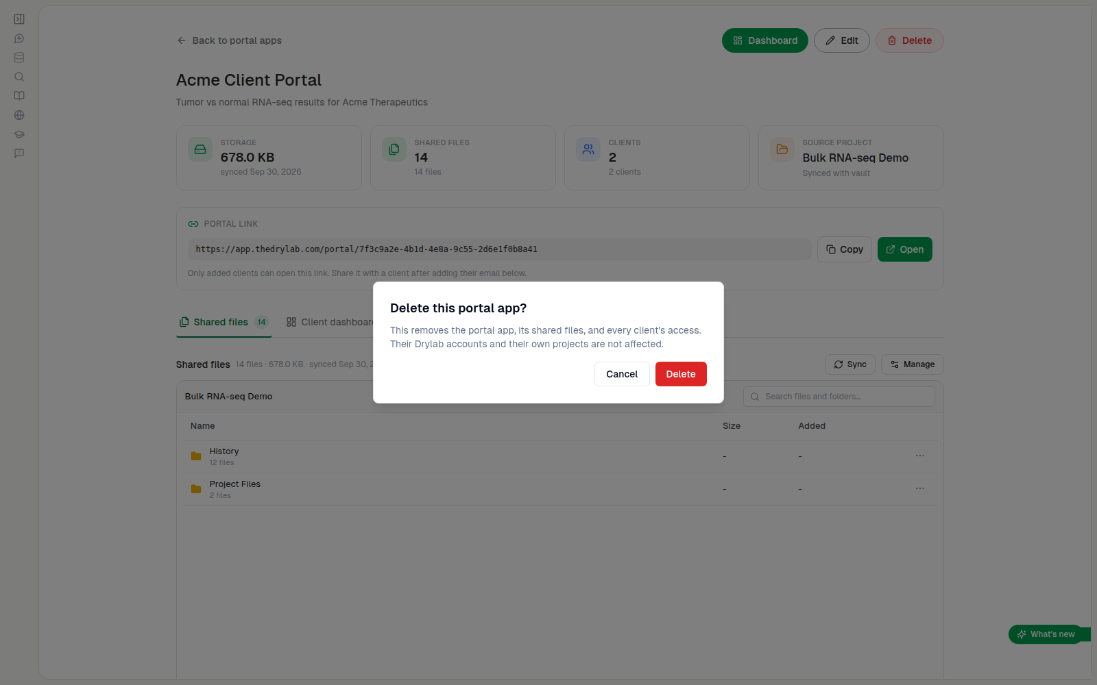 Delete this portal app confirmation
