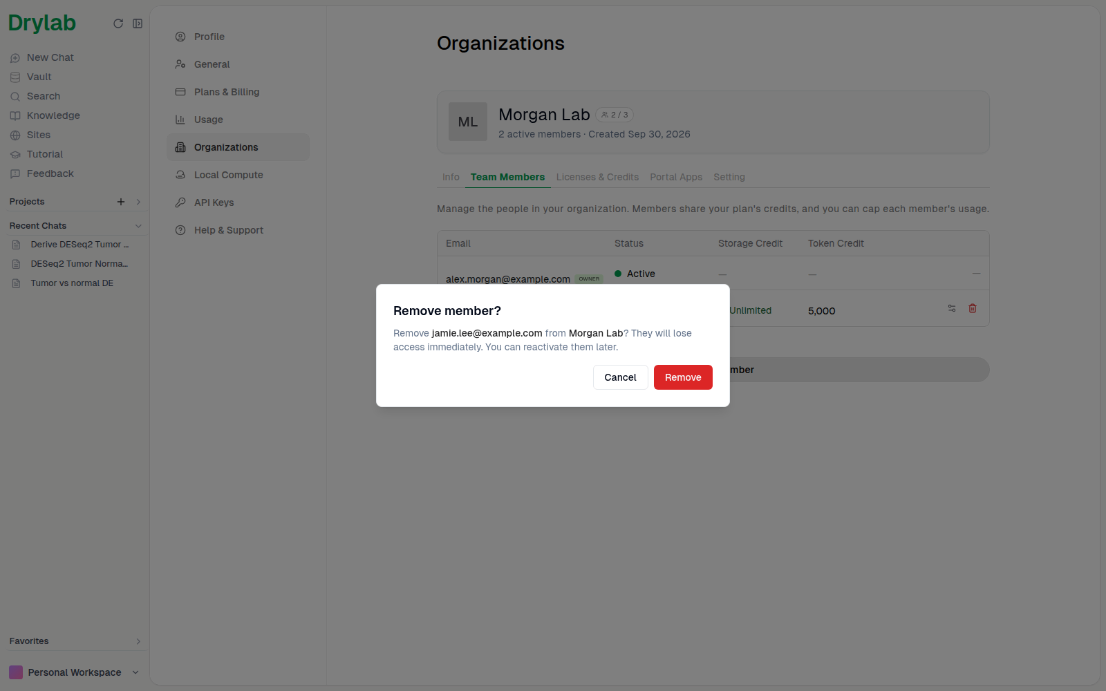 Remove member confirmation