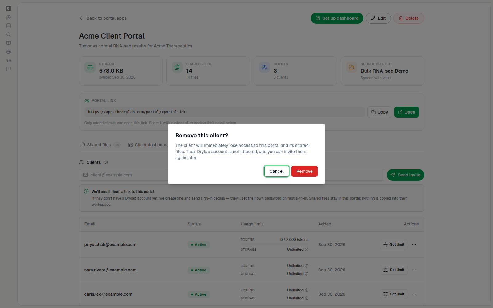 Remove this client confirmation