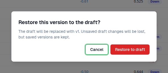 Restore this version to the draft confirmation