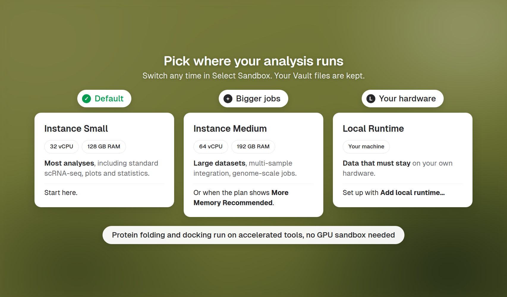 Instance Small, Instance Medium or a local runtime: which to pick